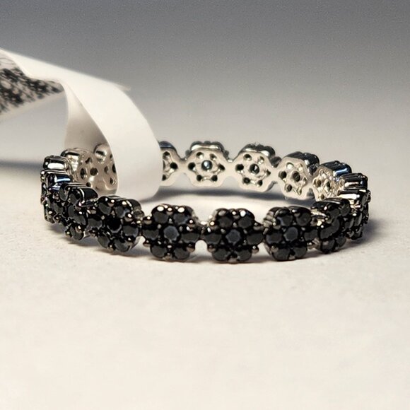 VTG NIB 925 Eternity Black Spinel Flower Ring Size 11 - Picture 1 of 5